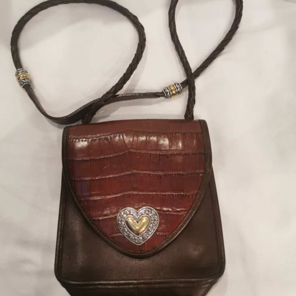 Brighton VTG Brown Leather/Croc Crossbody Bag